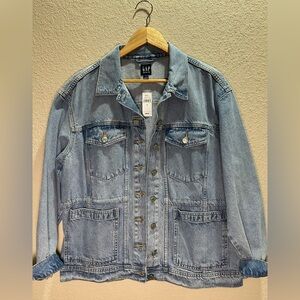 Gap Cinch Waist Denim Jacket Size Medium Blue Medium Wash Utility